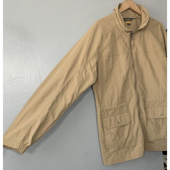 Eddie Bauer Travex Women Size L Tan Nylon Windbreaker Jacket Gorpcore Minimalist - Picture 4 of 10